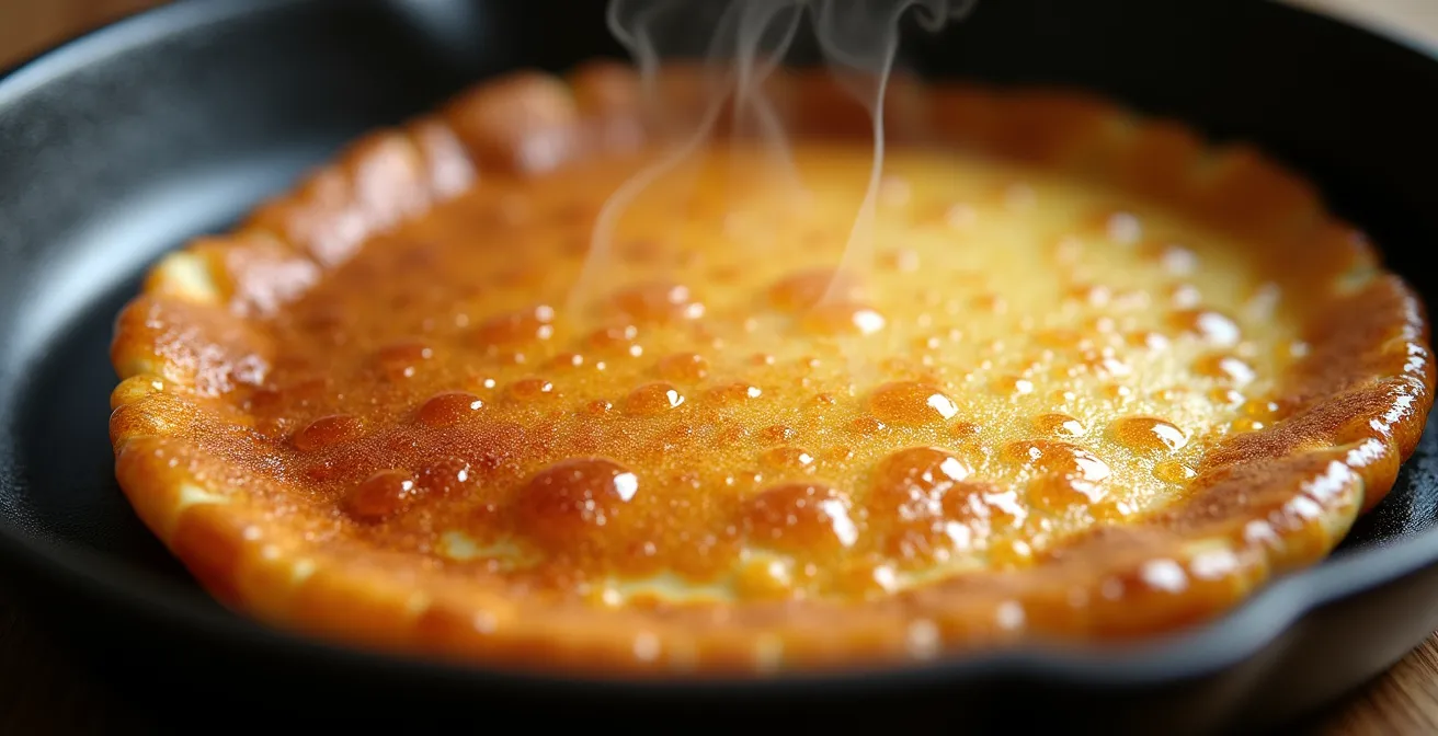 Gros plan sur une crêpe en cours de cuisson montrant les indices visuels du moment optimal pour retourner