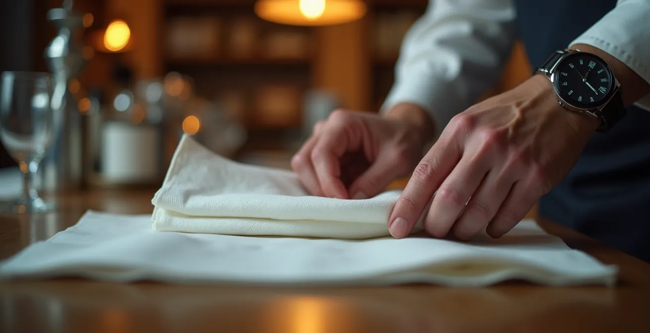 Mains d'un professionnel vérifiant la qualité d'une serviette